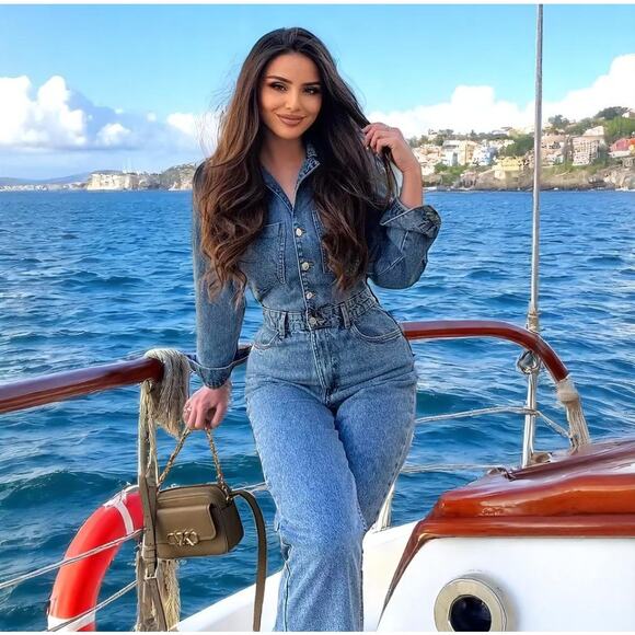 ZARA Women's Mid-Blue Denim Jumpsuit - Size Medium - NWT - Picture 3 of 8